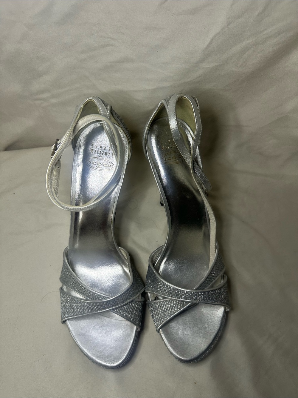 Stuart Weitzman Silver Metallic Strappy Heels